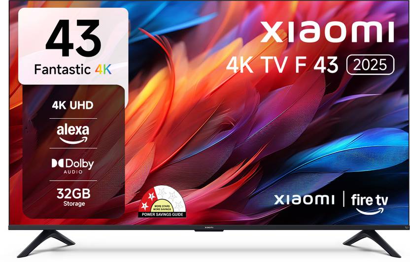 XIAOMI by Mi F Series 108 cm (43 inch) Ultra HD (4K) LED Smart Fire TV 2025 Edition with Dolby Audio | Box Speakers | Alexa | 32GB Storage | Filmmaker Mode  (L43MB-FIN)#JustHere Flipkart Deal