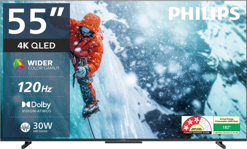 PHILIPS 138 cm (55 inch) QLED Ultra HD (4K) Smart Google TV 2025 Edition with Dolby Vision |30W Dolby Atmos | 120Hz Refresh Rate | HDR 10+ |Wider Colour Gamut | Ultra Narrow Bezel | 32 GB Storage  (55PQT8100/94) Flipkart Deal