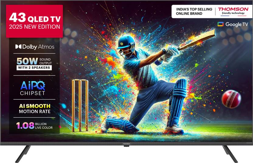 Thomson Phoenix 2025 Edition 108 cm (43 inch) QLED Ultra HD (4K) Smart Google TV 2025 Edition with Dolby Atmos | 50 Watts Sound Output |2 Speakers | AI PQ Chipset | AI Smooth Motion Rate | HDR 10 | Google Assistant  (43QAI1005)#JustHere Flipkart Deal