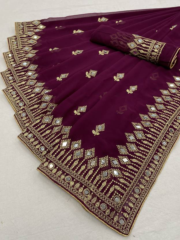 Disha Fashion Embellished Banarasi Georgette, Silk Blend Saree  (Purple) Flipkart Deal