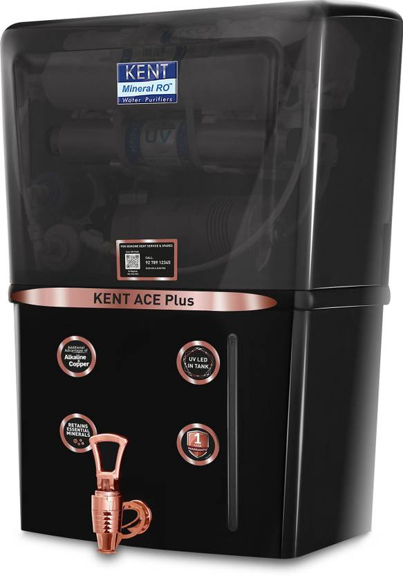 KENT ACE Plus- B 8 L RO + UV + UF + Alkaline + Copper + TDS Control + UV LED Water Purifier Advanced RO Tech for Sabse Shudh Paani| Auto Flush | 8L | 20LPH | Ideal for Borewell/Tanker/Municipal Water  (Black) Flipkart Deal