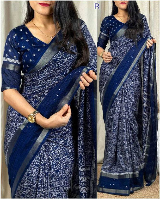 Bhuwal Fashion Printed Bollywood Art Silk Saree  (Dark Blue) Flipkart Deal