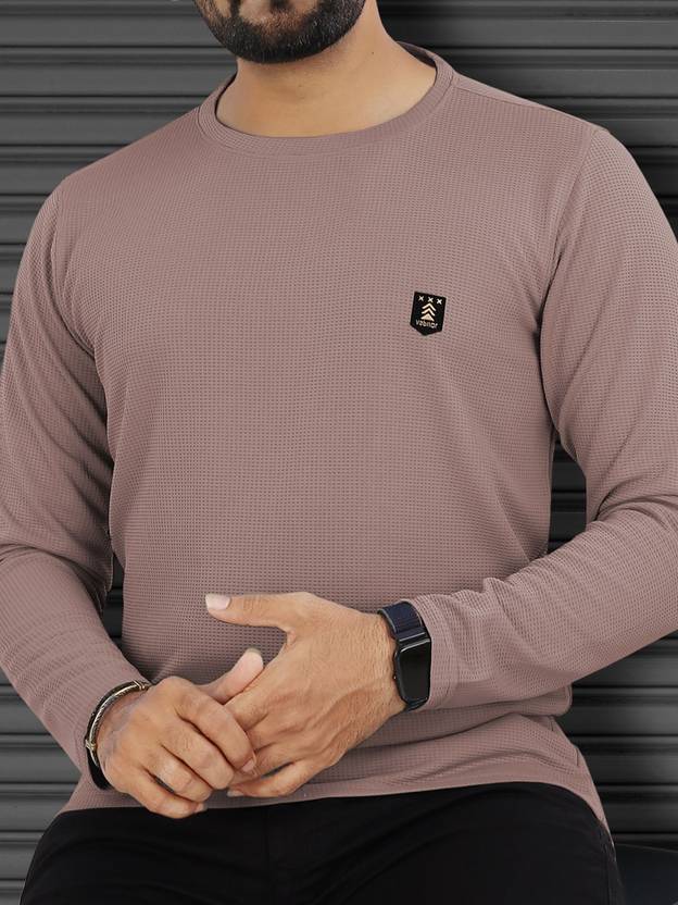 VeBNoR Men Solid Round Neck Polyester Beige T-Shirt Flipkart Deal