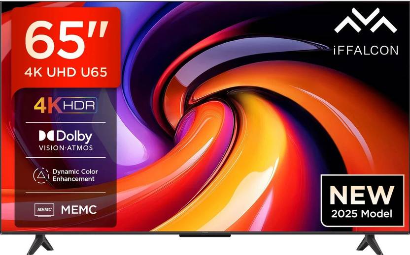 iFFALCON by TCL U65 164 cm (65 inch) Ultra HD (4K) LED Smart Google TV 2025 Edition with MEMC | Dolby Vision-Atmos | HVA Panel & Metallic Bezel-Less  (65U65)#JustHere Flipkart Deal