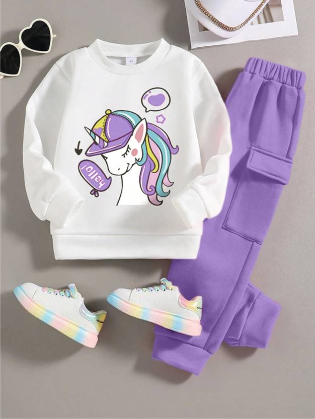 FANFAN  Girls Party(Festive) T-shirt Pant (lavender) Flipkart Deal