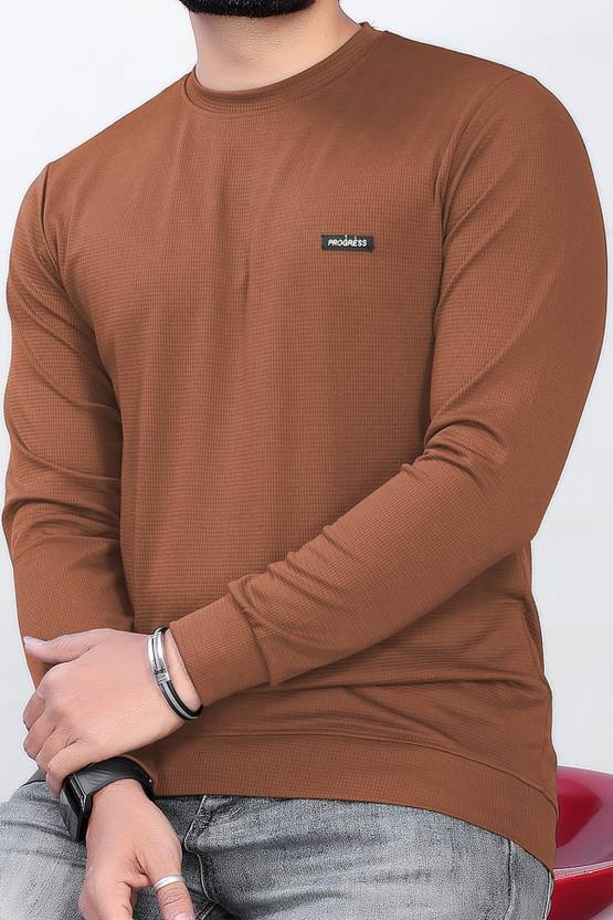 sti  Men Self Design Round Neck Polyester Brown T-Shirt Flipkart Deal