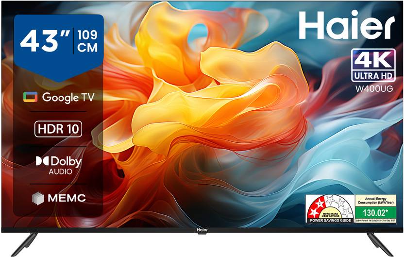 Haier W400UG 109 cm (43 inch) Ultra HD (4K) LED Smart Google TV 2025 Edition with Dolby Audio | MEMC (LE43W400UG-N)#JustHere Flipkart Deal