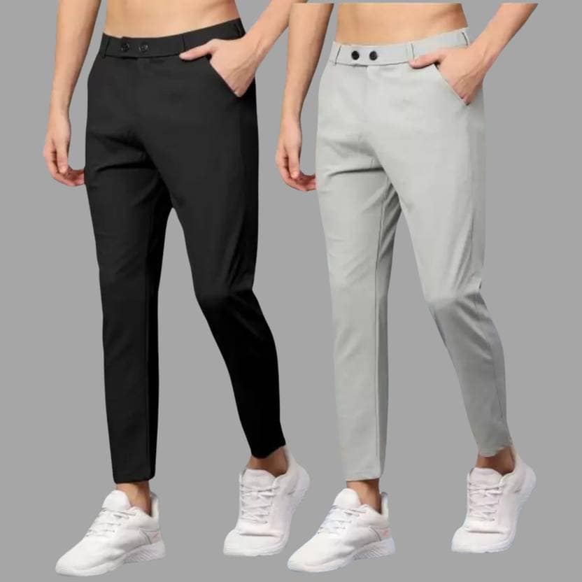 COMBRAIDED  Pack of 2 Men Slim Fit Black, Grey Lycra Blend Trousers Flipkart Deal