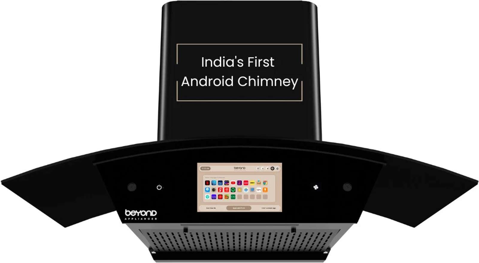 Beyond Appliances Asteria 90cm Android Chimney Filter-Less Auto Clean Filterless |Smart Screen & Speaker | Touch Control | Android Chimney Wall Mounted Black 1408 CMH Chimney Flipkart Deal