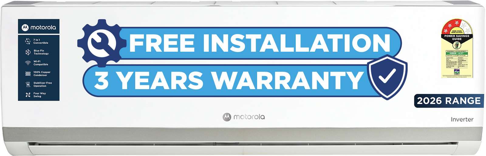 MOTOROLA 2026 Model 1.5 Ton 3 Star Split Inverter with Wi-fi | Free Installation with 3-Year Comprehensive Warranty with Attachments included AC (153IPG26WMRS, White) Flipkart Deal