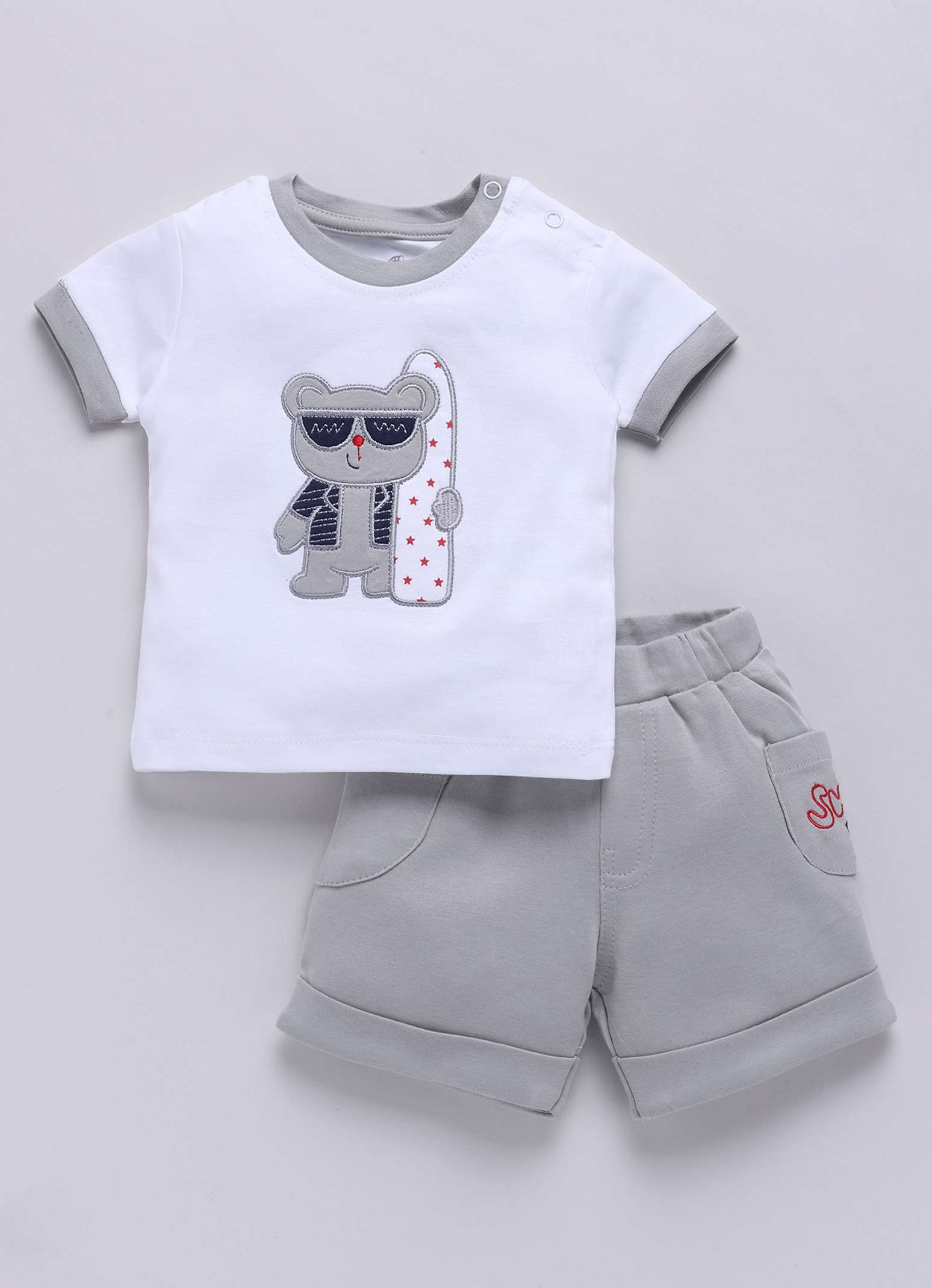 BabyGo Baby Boys Casual T-shirt Shorts (White, Grey) Flipkart Deal