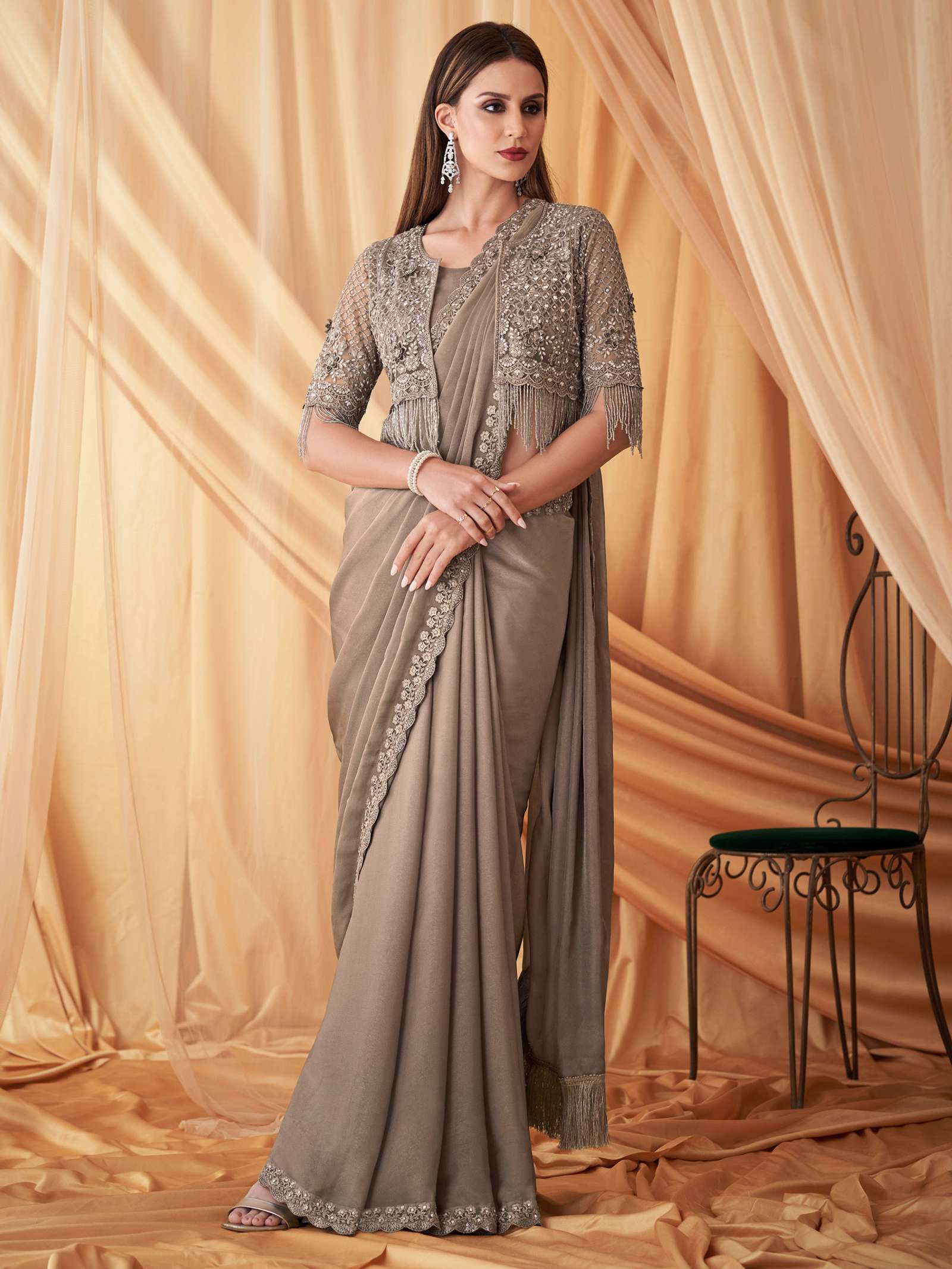 Sareemall Embellished Bollywood Georgette Saree (Grey) Flipkart Deal