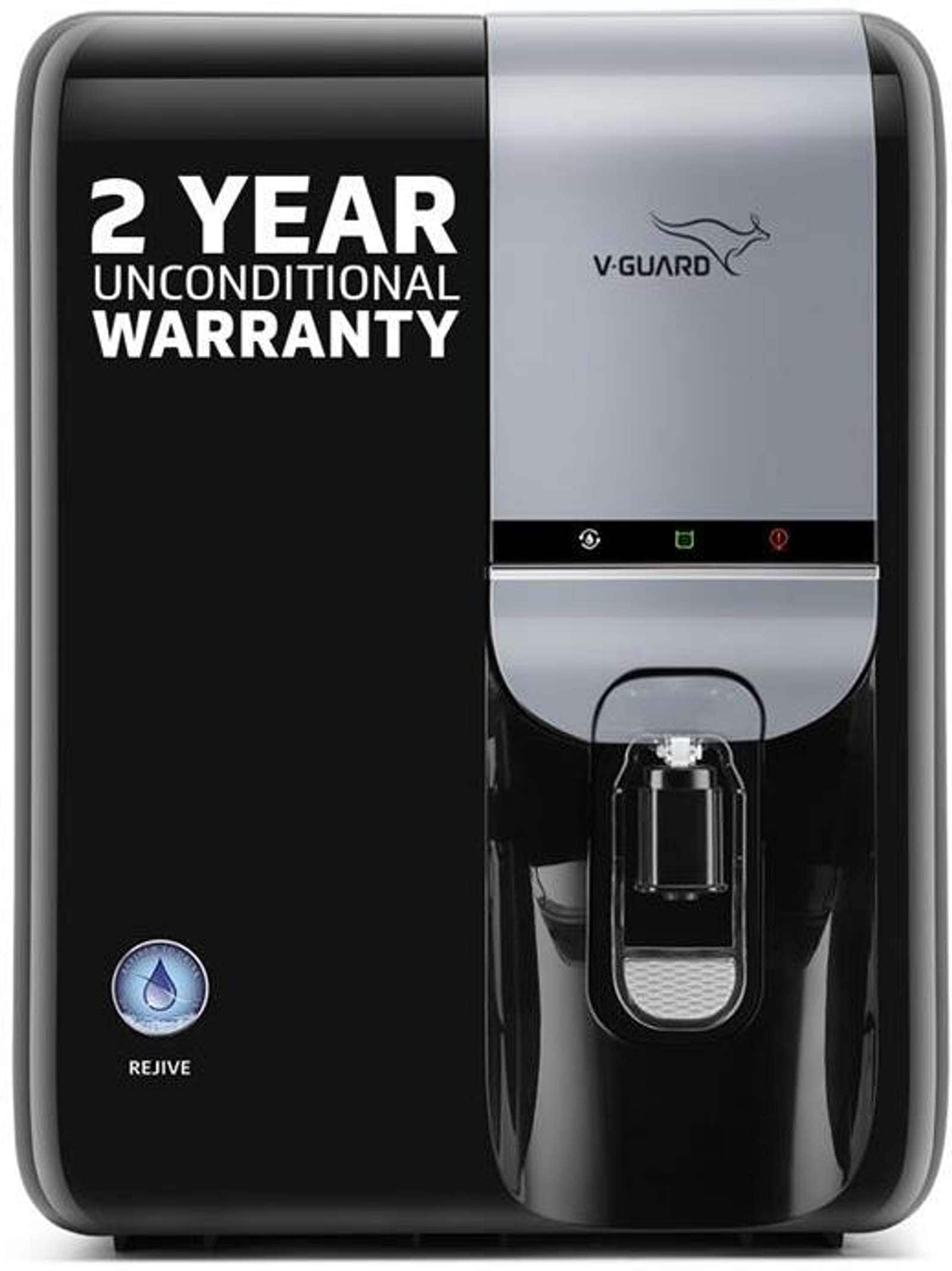 V-Guard Rejive 2X RO UF SS Alkaline &amp; Mineral 3-in-1 Health Charger 5.5 L RO + UF + Alkaline + Minerals Water Purifier | Superior Stainless Steel Tank | 2 Year True Unconditional Warranty, No Service Cost for 2 Years | BIS Approved High 40% Water Recovery | 8 Stages | Retains Minerals (Black, Silver) Flipkart Deal