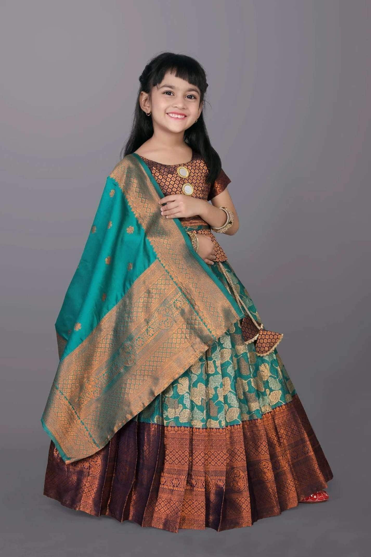 satyamfab Indi Girls Lehenga Choli Ethnic Wear Self Design Lehenga, Choli and Dupatta Set (Green, Pack of 1) Flipkart Deal